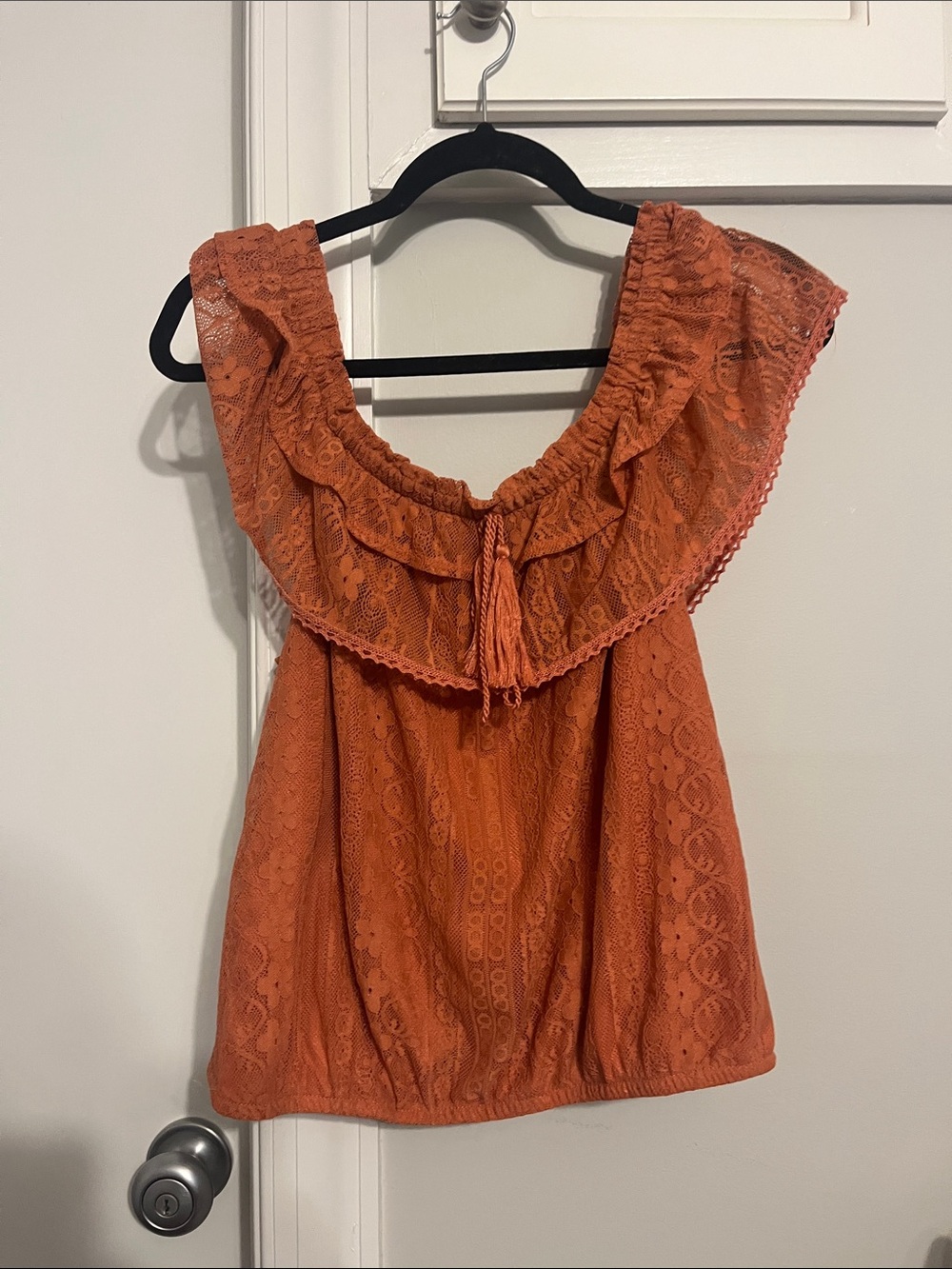 No Boundaries Rust Orange Lace Ruffle Camisole - Women